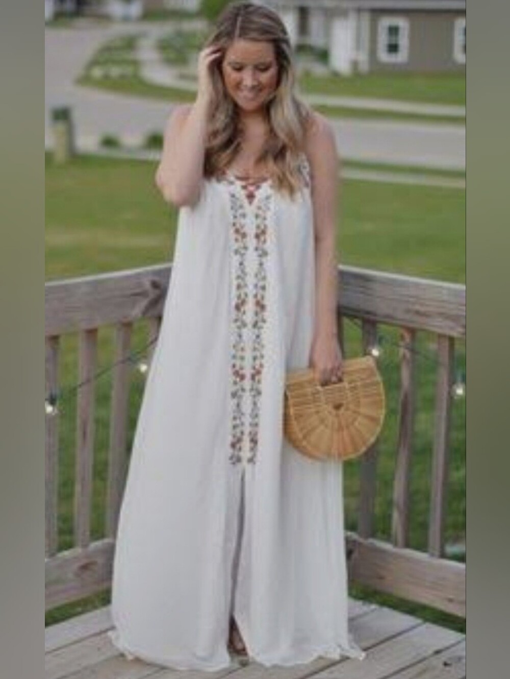 Lauren Conrad Boho Embroidered White Maxi Dress